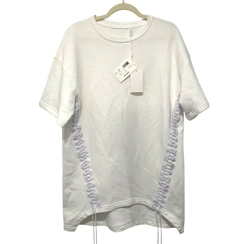Helmut Lang $295 Laced White Terry Sweatshirt Mini Dress Medium NWT